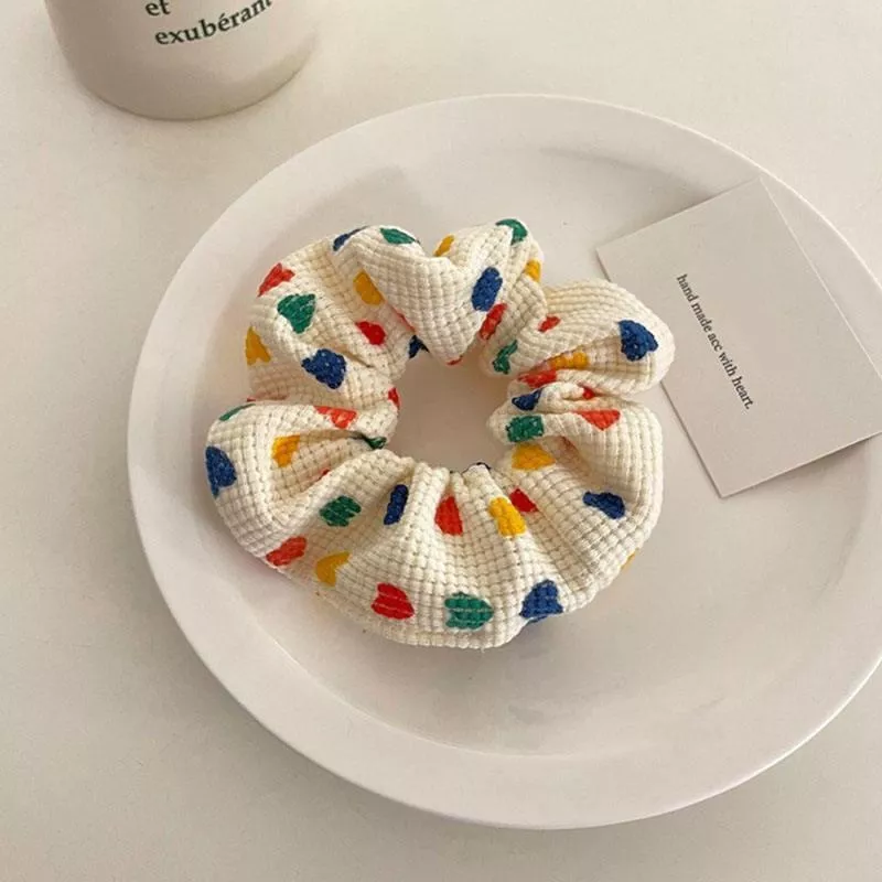Women Cute Print Colorful Heart Knitting Wide Elastic Hair Bands Sweet Ponytail Hold Scrunchie Hair Tie Fashion Hair Accessories Women Cute Print Colorful Heart Knitting Wide Elastic Hair Bands Sweet Ponytail Hold Scrunchie Hair Tie Fashion Hair Accessories