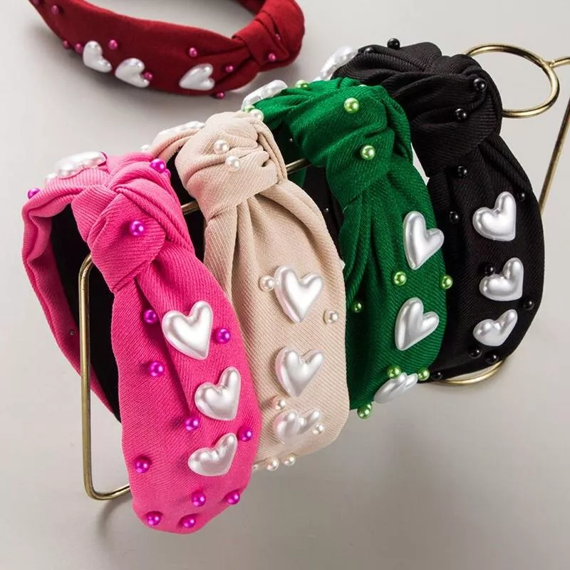 Sweet Trendy New Valentine Day Pink Knotted Headband Female Inlaid Love Pearl Beaded Personality All-Match Hair Accessories Sweet Trendy New Valentine Day Pink Knotted Headband Female Inlaid Love Pearl Beaded Personality All-Match Hair Accessories