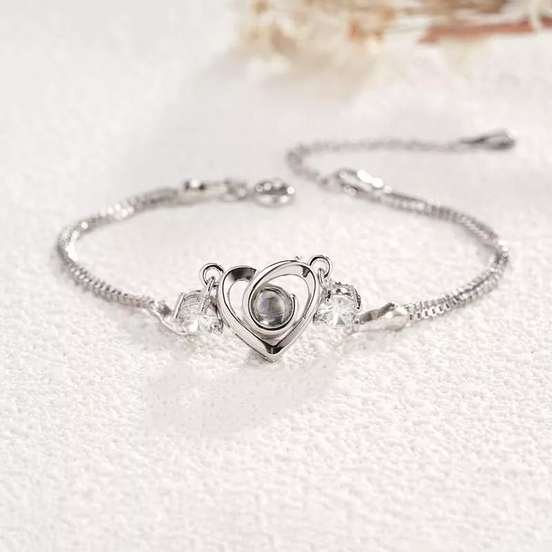 Custom photo Projection Bracelet Jewelry with Silver/Rose Gold Color Heart Shaped Cubic Zirconia Personalized photo Bracelet Custom photo Projection Bracelet Jewelry with Silver/Rose Gold Color Heart Shaped Cubic Zirconia Personalized photo Bracelet