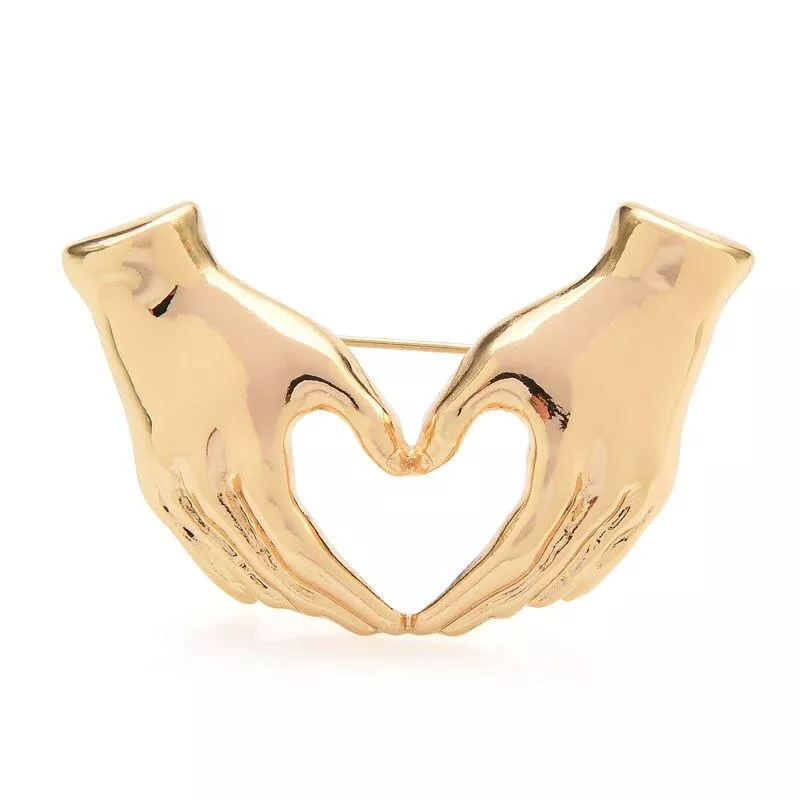 Wuli&baby Hand Pose Heart Brooches For Women Unisex 2-color Love Office Causal Brooch Pins Gifts