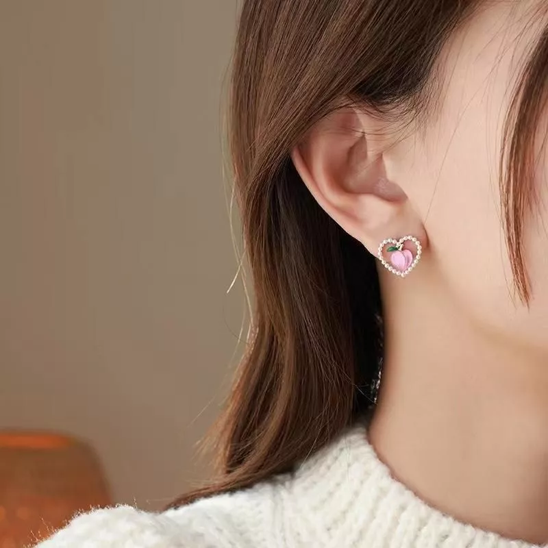 Summer Peach Earrings Female Niche Design Lovely Sweet Versatile Pearl Love Earrings Birthday Party Gift Accessories Summer Peach Earrings Female Niche Design Lovely Sweet Versatile Pearl Love Earrings Birthday Party Gift Accessories