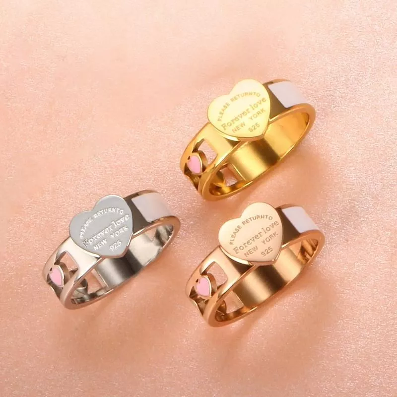 Fashion Hollow Colorful Heart Rings Stainless Steel Big Heart Tag White Shell Ring For Women Girls Female Men Wedding Jewelry Fashion Hollow Colorful Heart Rings Stainless Steel Big Heart Tag White Shell Ring For Women Girls Female Men Wedding Jewelry